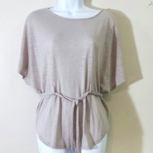 derek heart belted sheer light tan blouse  - medium - Picture 1 of 5